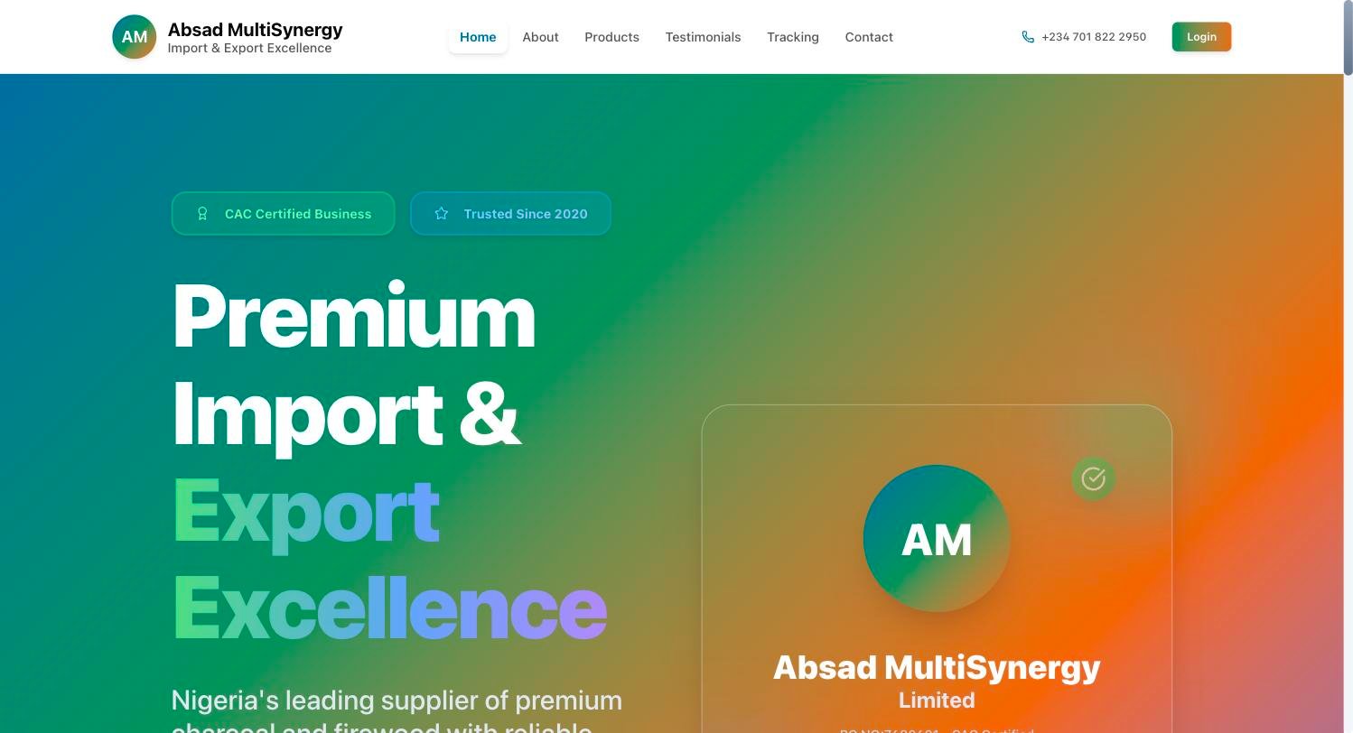 Absad MultiSynergy import and export company website homepage