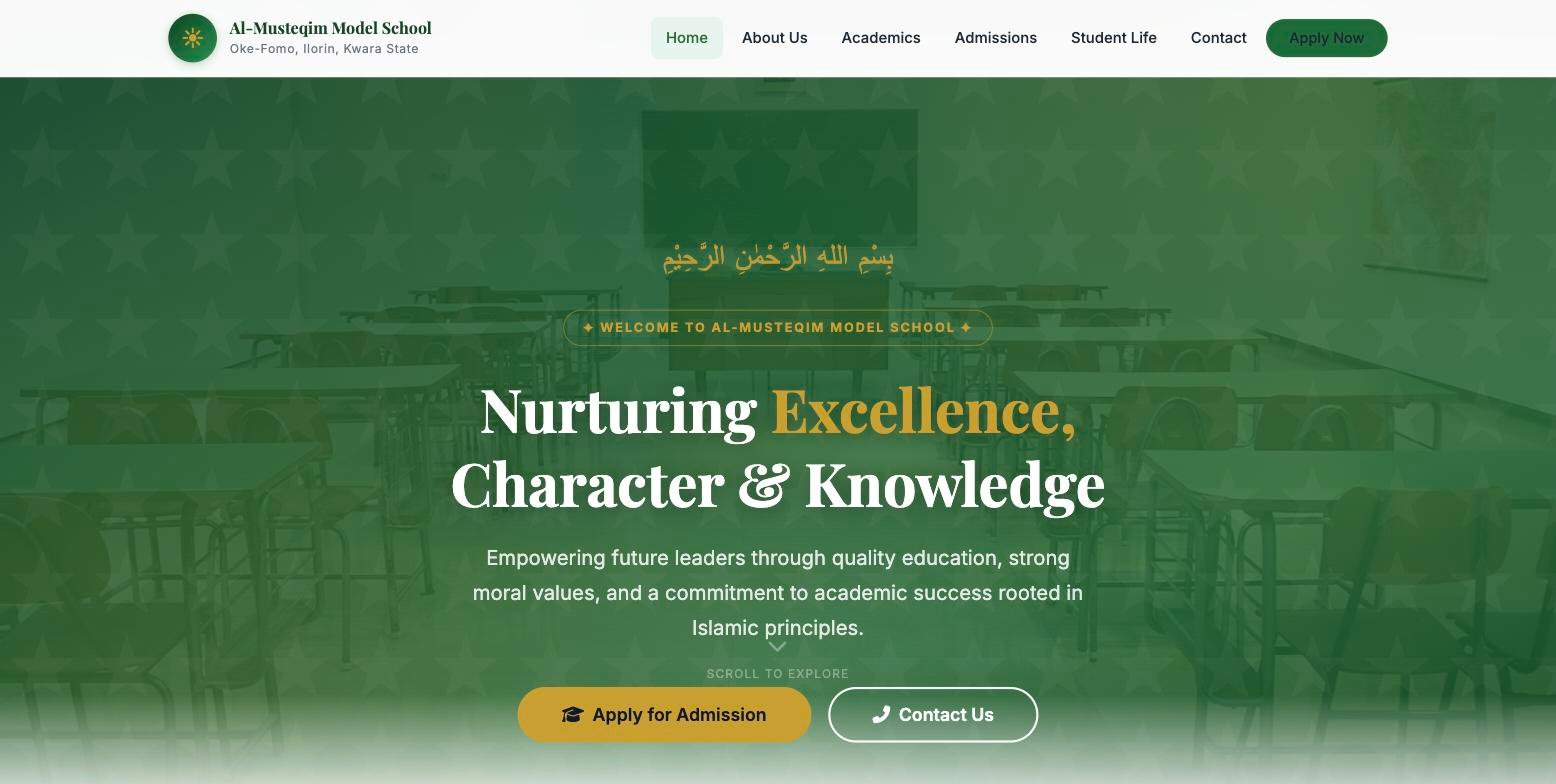 Al-Musteqim Model School website homepage