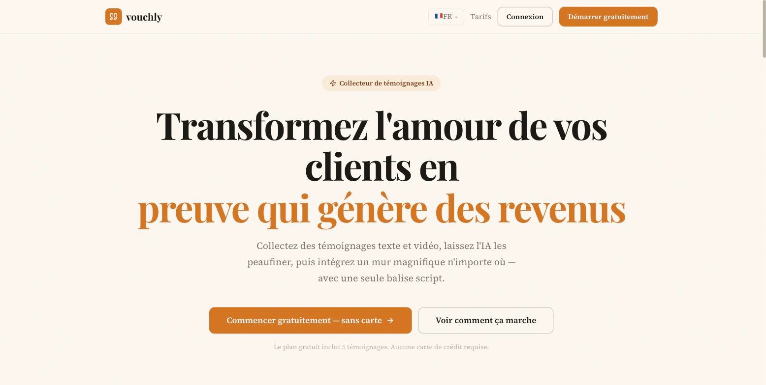 Vouchly testimonial collection SaaS homepage